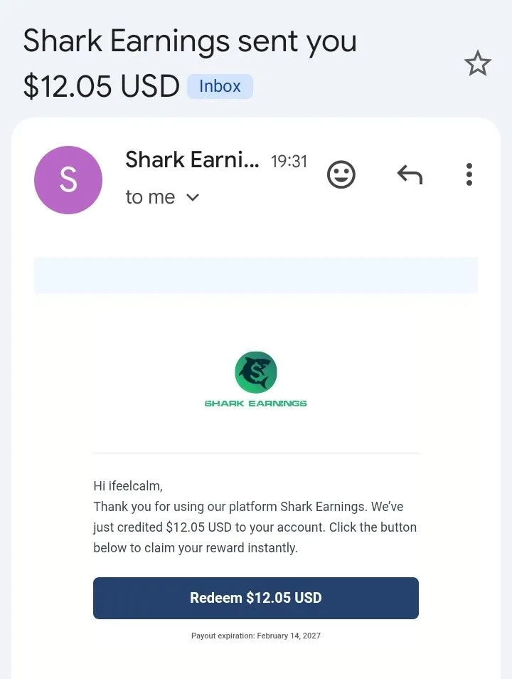 Real money withdrawal from Shark Earnings - verified PayPal payment proof